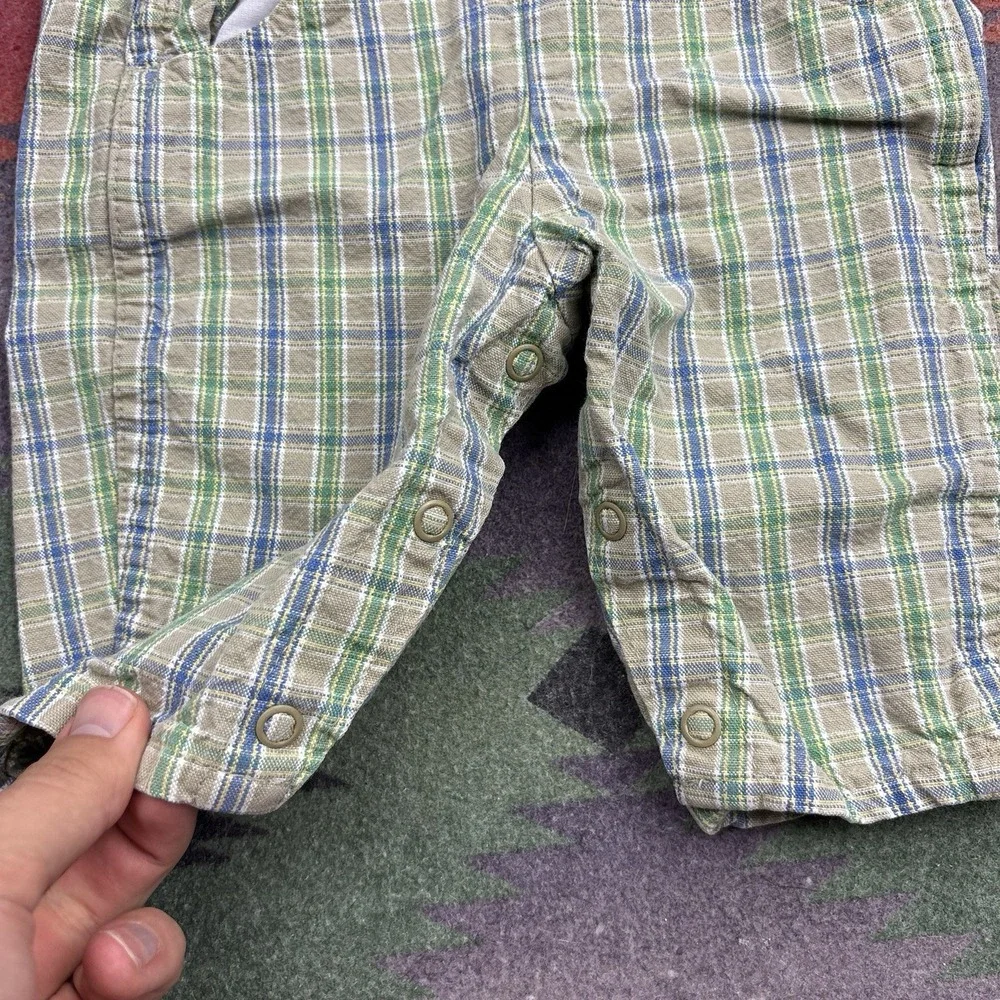Vintage Oshkosh B'Gosh Overalls Baby 3-6 Months Beige Green Plaid Vestbak